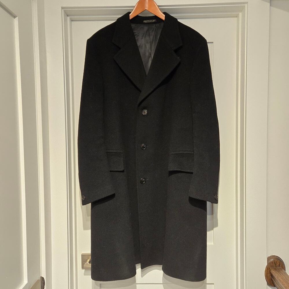 Richman Brothers International Collection Black Wool Yugoslavia 44R Trench Coat